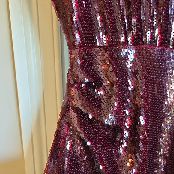 Express Sequin Midi Dress in Rich Burgundy - Picture 2 of 7